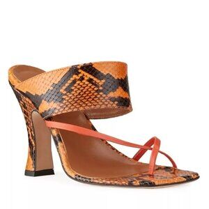 $700 Paris Texas Python Print Crossover Sandal LEATHER SQUARE ORANGE 37.5 (TD20)